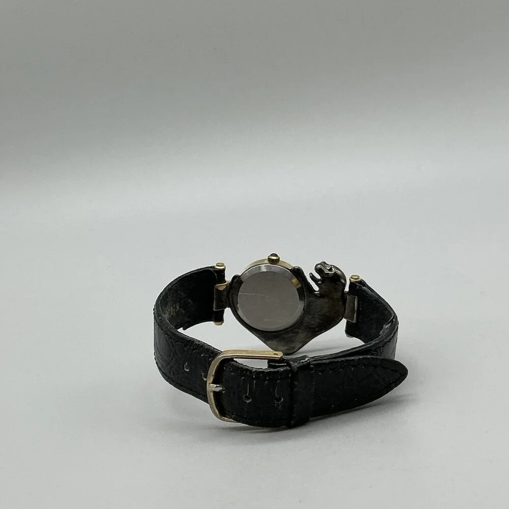 Womens Panther Watch 29mm MOP Dial Black Leather Dress Quartz New Battery